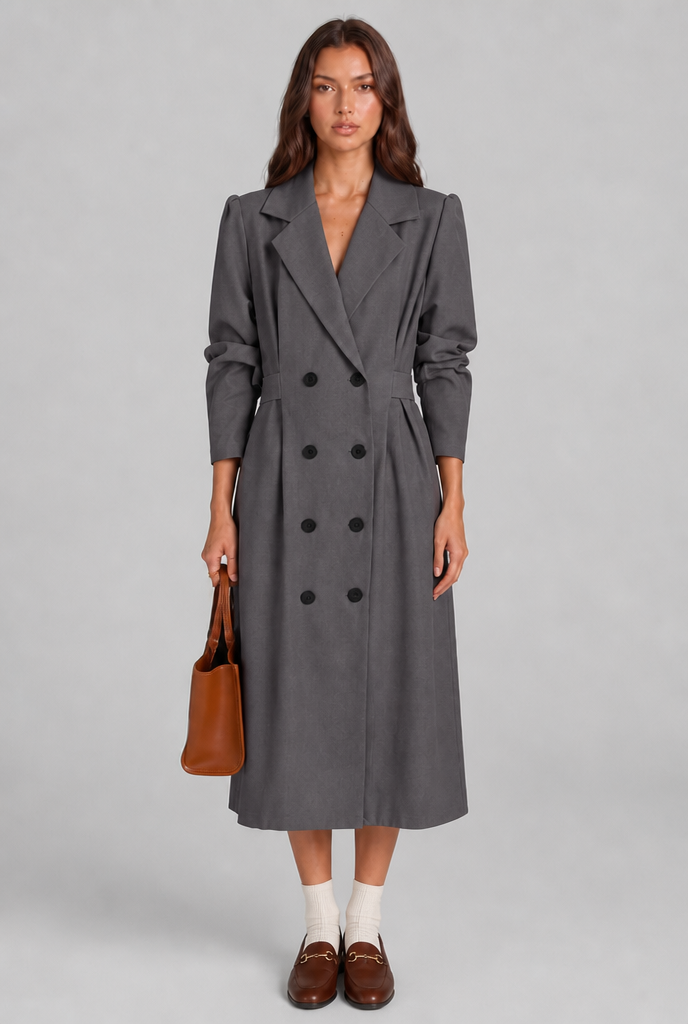 Midi Trench Coat with Double-Breasted Front Audrey Calvero