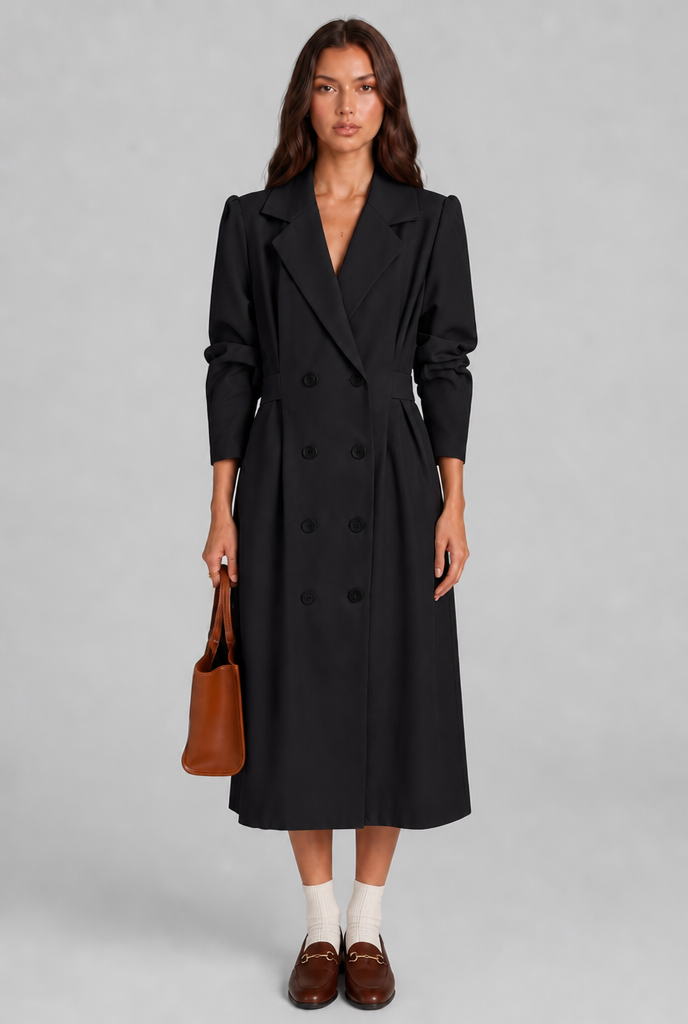 Midi Trench Coat with Double-Breasted Front Audrey Calvero