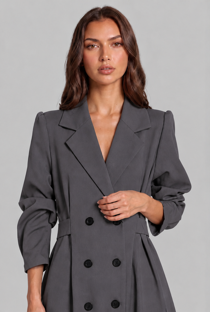Midi Trench Coat with Double-Breasted Front Audrey Calvero