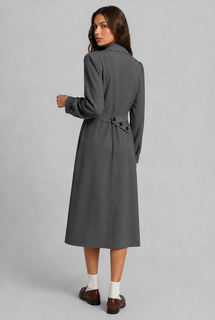 Midi Trench Coat with Double-Breasted Front Audrey Calvero
