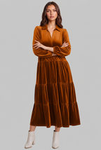 Velvet Midi Dress with Tiered Skirt Audrey Calvero