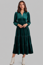 Velvet Midi Dress with Tiered Skirt Audrey Calvero