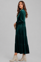 Velvet Midi Dress with Tiered Skirt Audrey Calvero