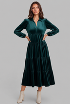 Velvet Midi Dress with Tiered Skirt Audrey Calvero