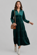 Velvet Midi Dress with Tiered Skirt Audrey Calvero