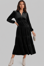 Velvet Midi Dress with Tiered Skirt Audrey Calvero