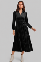 Velvet Midi Dress with Tiered Skirt Audrey Calvero