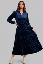 Velvet Midi Dress with Tiered Skirt Audrey Calvero