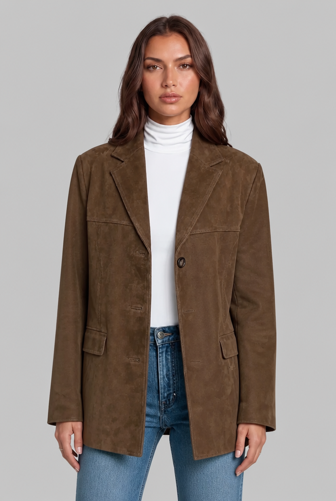 Suede Jacket with Single-Button Front Audrey Calvero