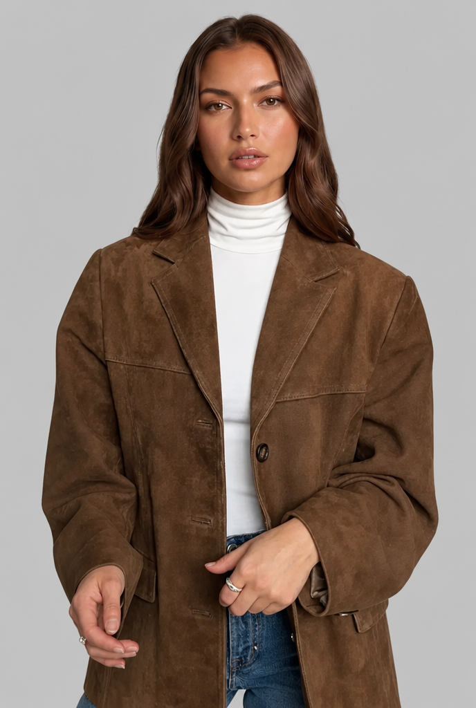 Suede Jacket with Single-Button Front Audrey Calvero
