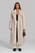Long Faux Fur Coat with Notched Collar Audrey Calvero