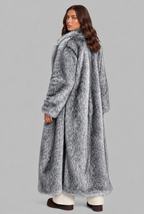 Long Faux Fur Coat with Notched Collar Audrey Calvero