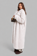 Long Faux Fur Coat with Notched Collar Audrey Calvero