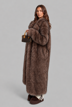 Long Faux Fur Coat with Notched Collar Audrey Calvero