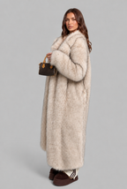 Long Faux Fur Coat with Notched Collar Audrey Calvero
