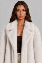 Long Faux Fur Coat with Notched Collar Audrey Calvero