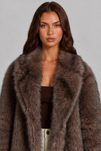 Long Faux Fur Coat with Notched Collar Audrey Calvero