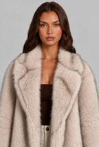 Long Faux Fur Coat with Notched Collar Audrey Calvero