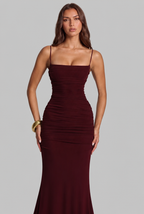 Autumn Wedding Guest Ruched Maxi Dress with Spaghetti Straps Audrey Calvero