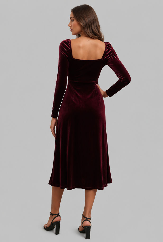 Velvet Midi Dress with Sweetheart Neckline Audrey Calvero