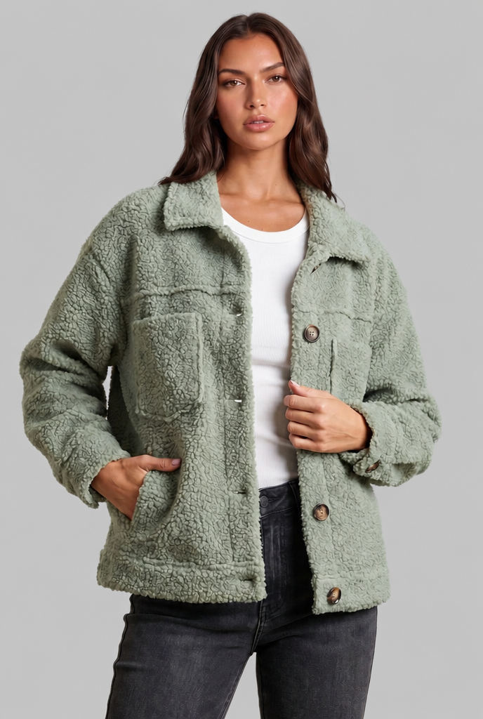 Teddy Fleece Jacket with Patch Pockets Audrey Calvero