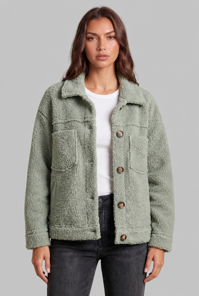 Teddy Fleece Jacket with Patch Pockets Audrey Calvero