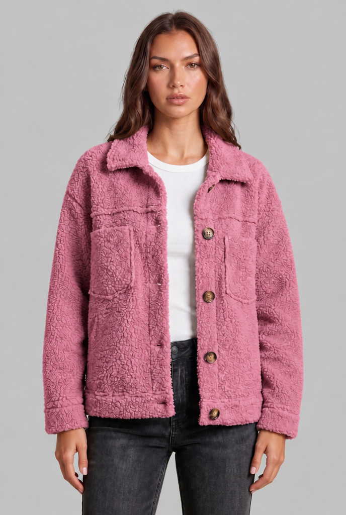 Teddy Fleece Jacket with Patch Pockets Audrey Calvero