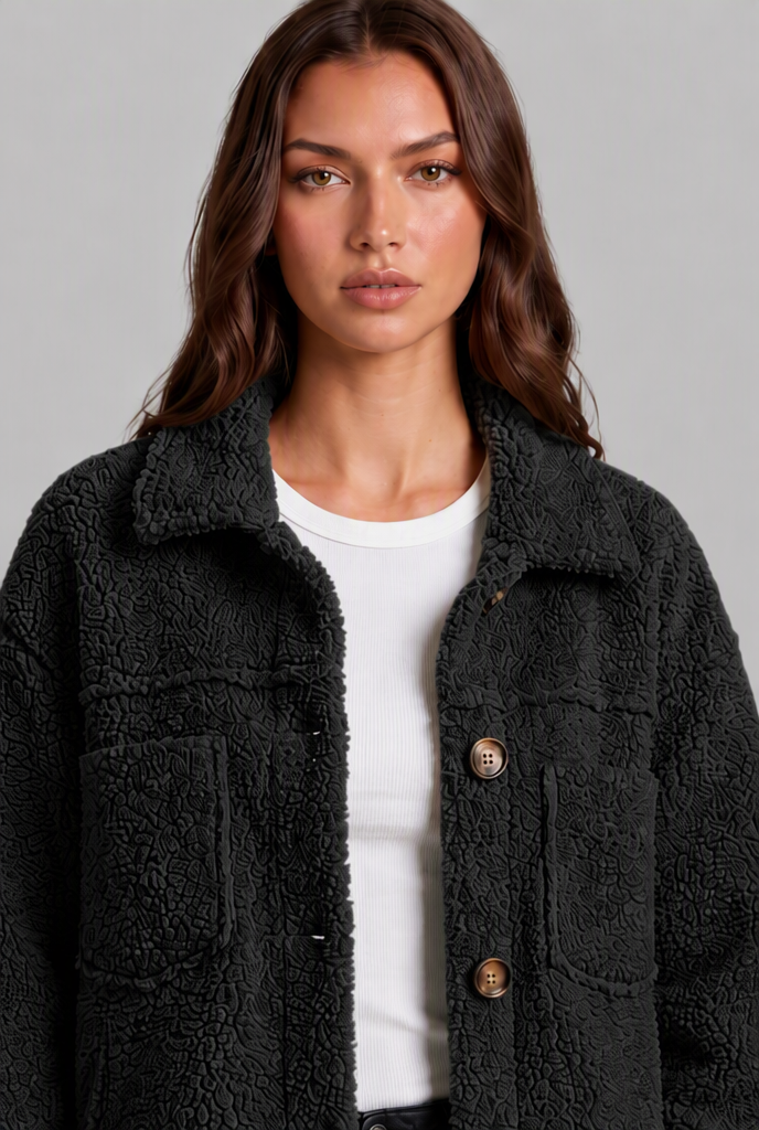 Teddy Fleece Jacket with Patch Pockets Audrey Calvero