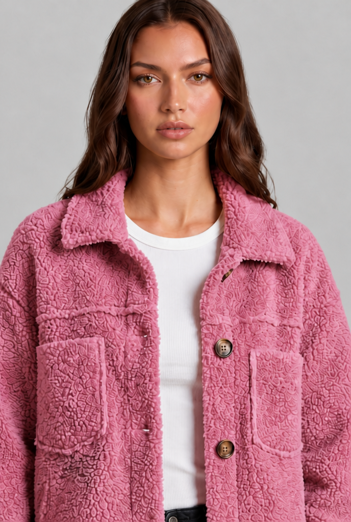 Teddy Fleece Jacket with Patch Pockets Audrey Calvero