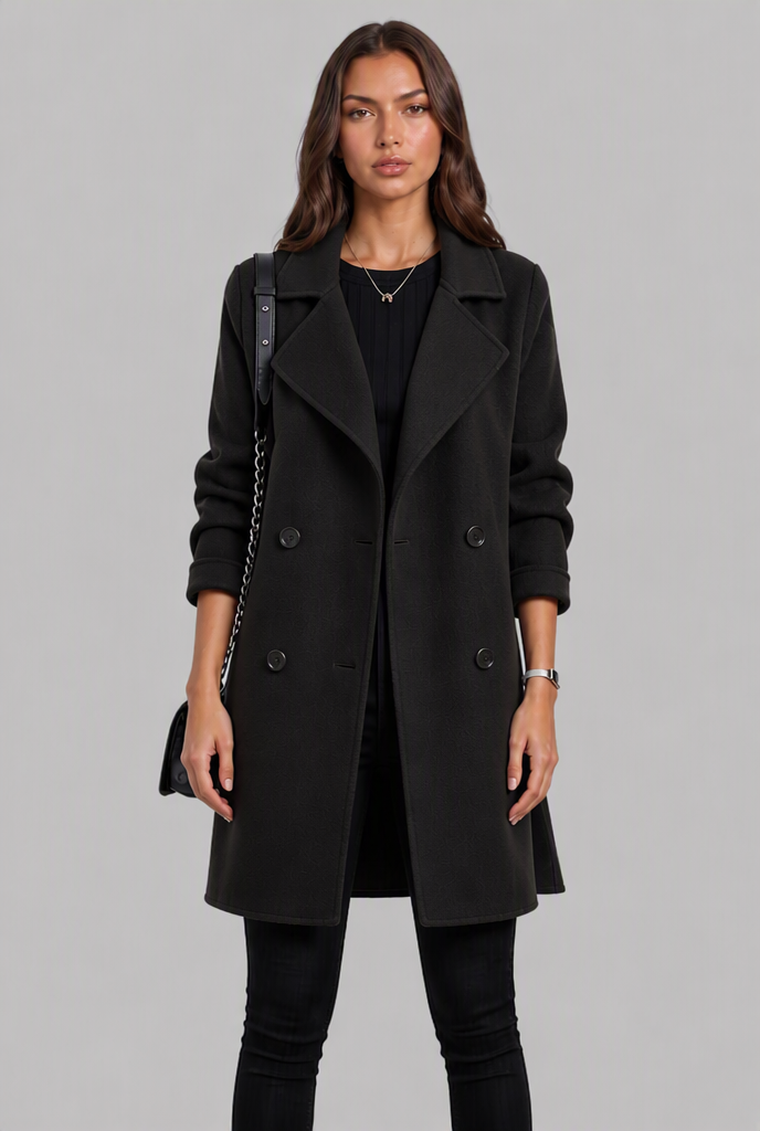 Double-Breasted Wool Coat with Belted Waist Audrey Calvero