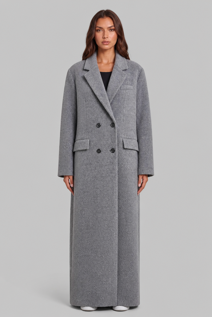 Long Wool Coat with Double-Breasted Front Audrey Calvero