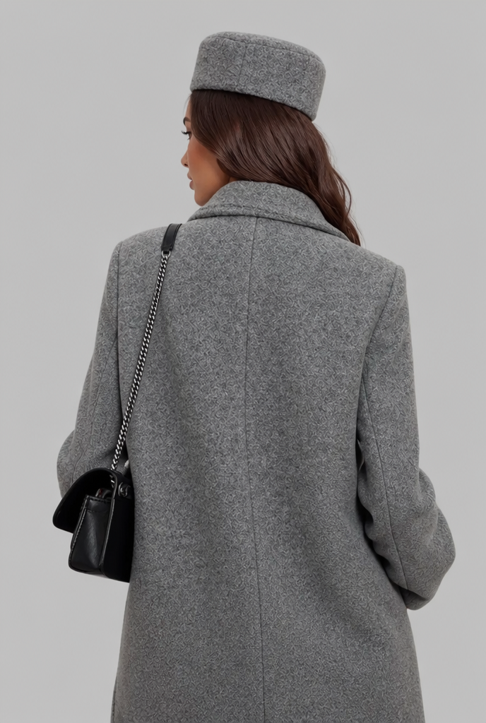 Long Wool Coat with Double-Breasted Front Audrey Calvero