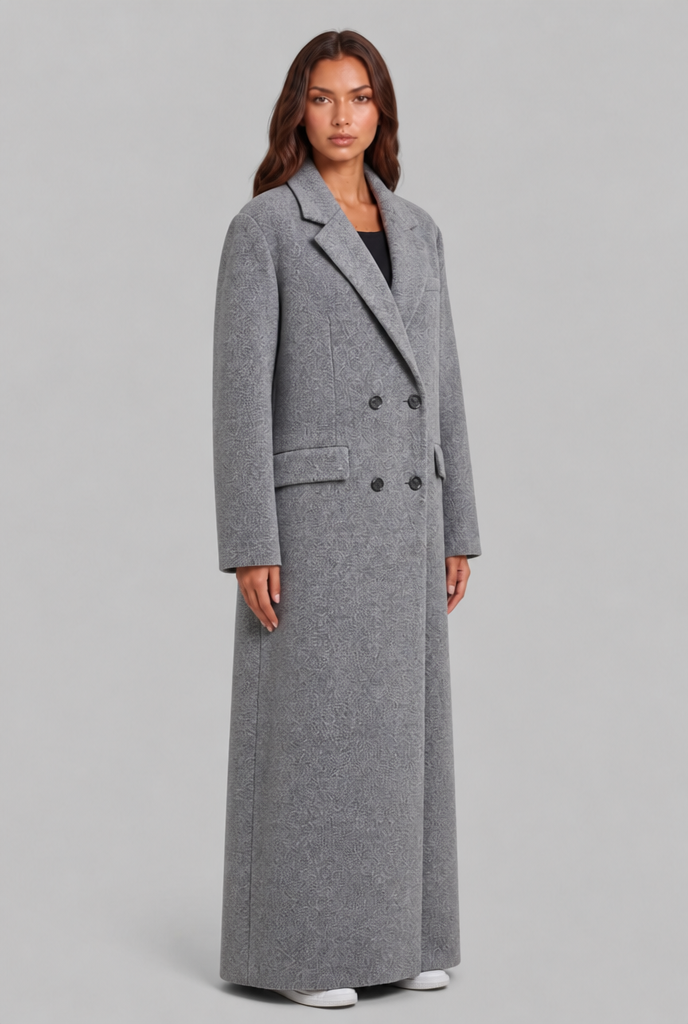 Long Wool Coat with Double-Breasted Front Audrey Calvero