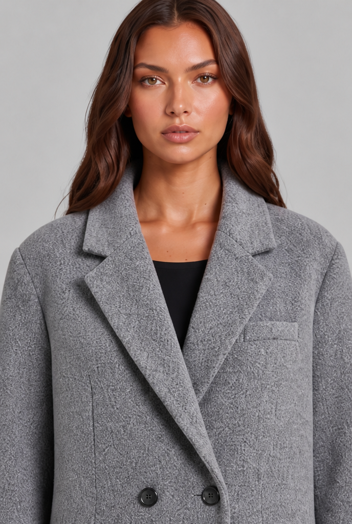 Long Wool Coat with Double-Breasted Front Audrey Calvero