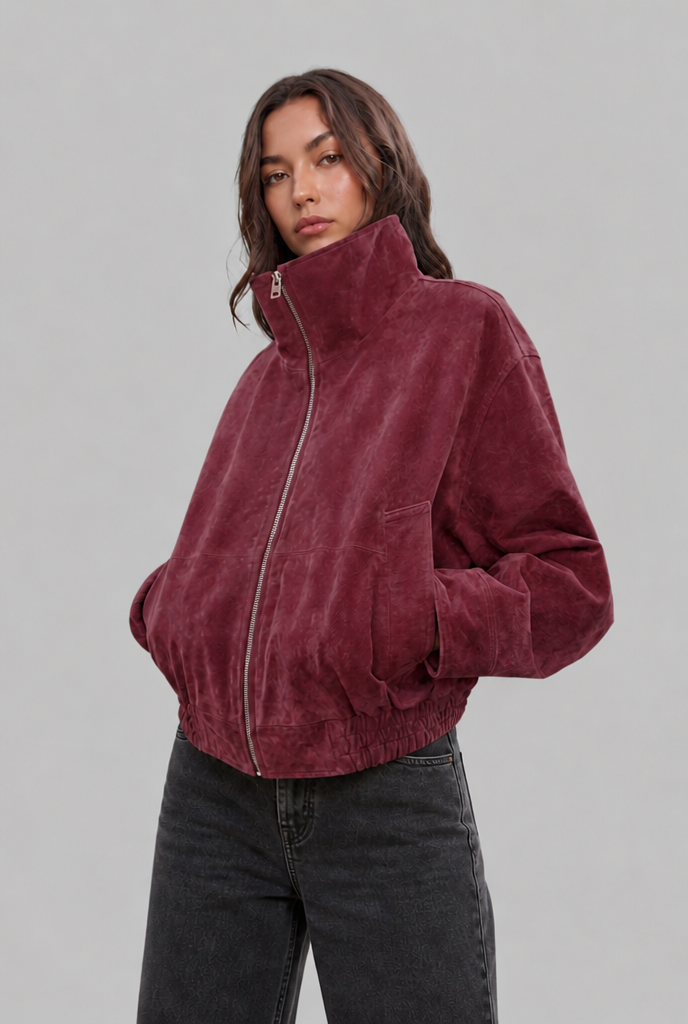 Oversized Suede Bomber Jacket Audrey Calvero