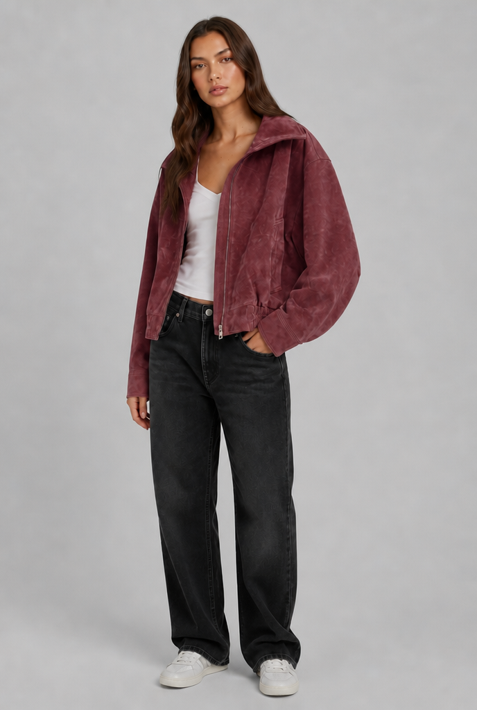 Oversized Suede Bomber Jacket Audrey Calvero