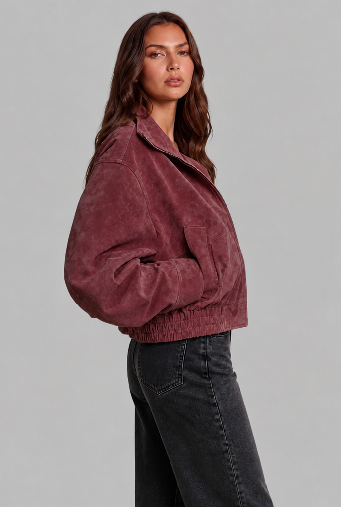 Oversized Suede Bomber Jacket Audrey Calvero