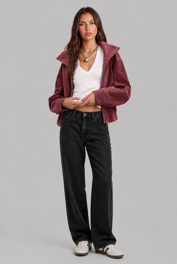 Oversized Suede Bomber Jacket Audrey Calvero