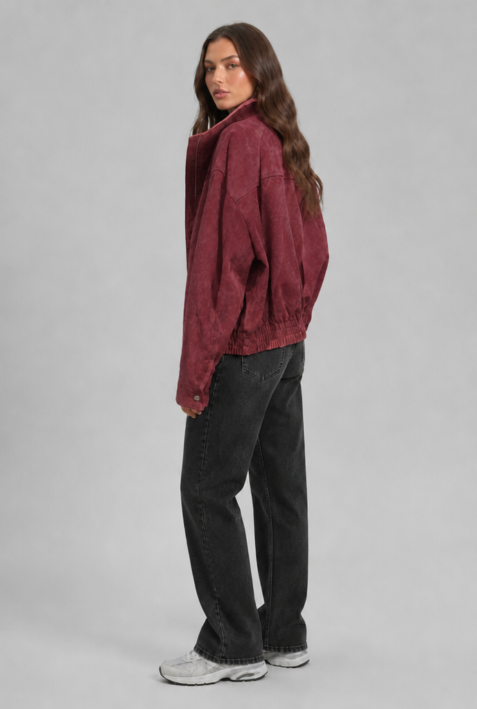 Oversized Suede Bomber Jacket Audrey Calvero