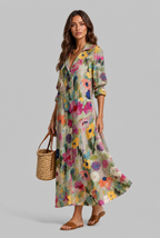 Printed Shirt Midi Dress with V-Neckline Audrey Calvero