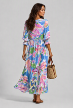 Printed Shirt Midi Dress with V-Neckline Audrey Calvero