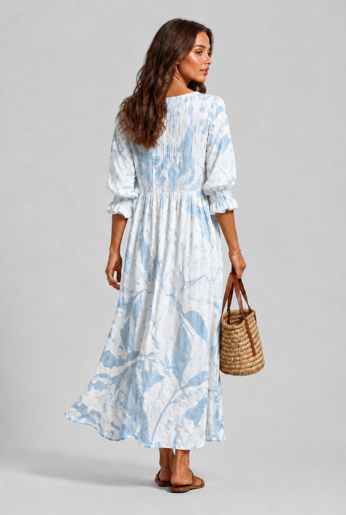 Printed Shirt Midi Dress with V-Neckline Audrey Calvero