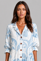 Printed Shirt Midi Dress with V-Neckline Audrey Calvero