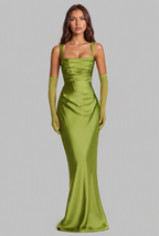Satin Feel Ruched Waist Maxi Dress Audrey Calvero