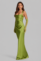 Satin Feel Ruched Waist Maxi Dress Audrey Calvero