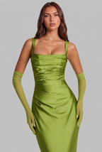 Satin Feel Ruched Waist Maxi Dress Audrey Calvero