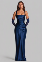 Satin Feel Ruched Waist Maxi Dress Audrey Calvero