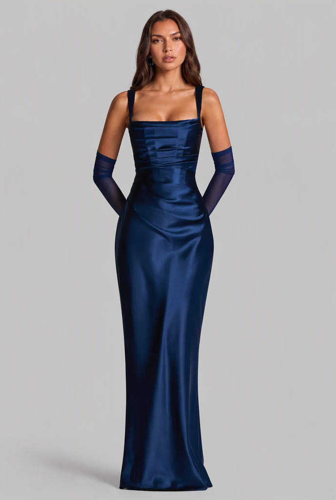 Satin Feel Ruched Waist Maxi Dress Audrey Calvero