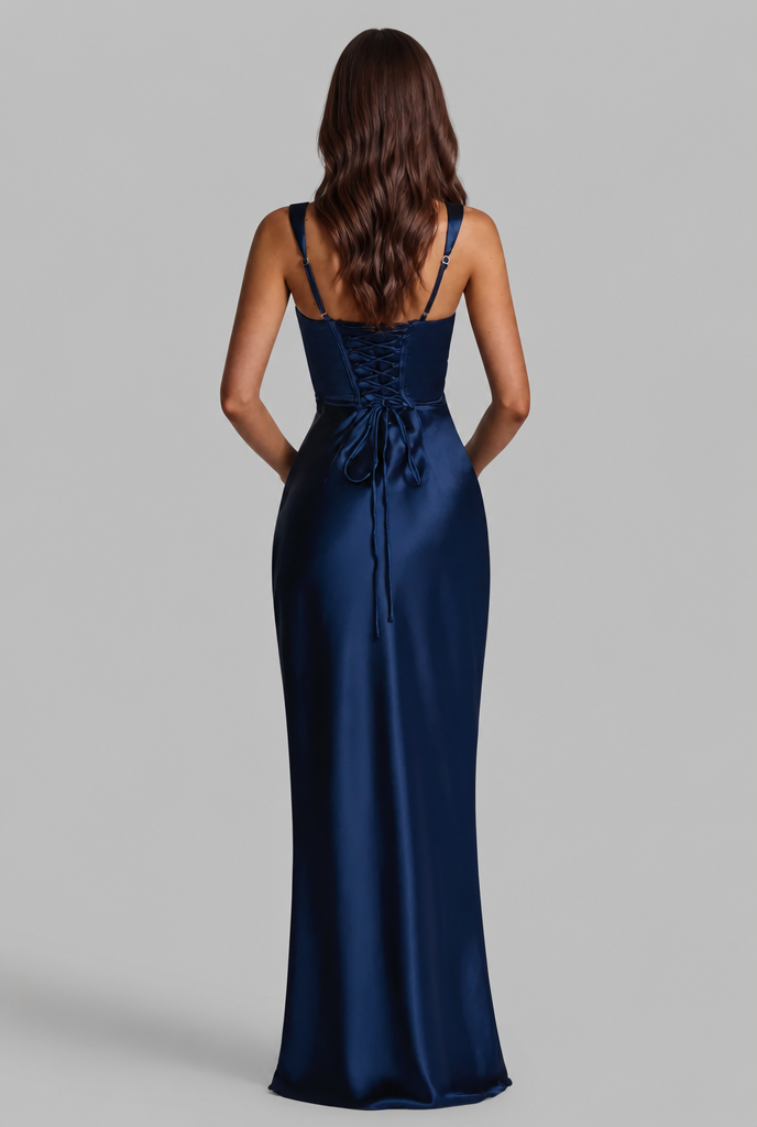 Satin Feel Ruched Waist Maxi Dress Audrey Calvero