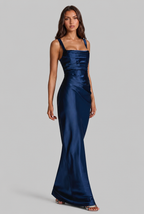 Satin Feel Ruched Waist Maxi Dress Audrey Calvero